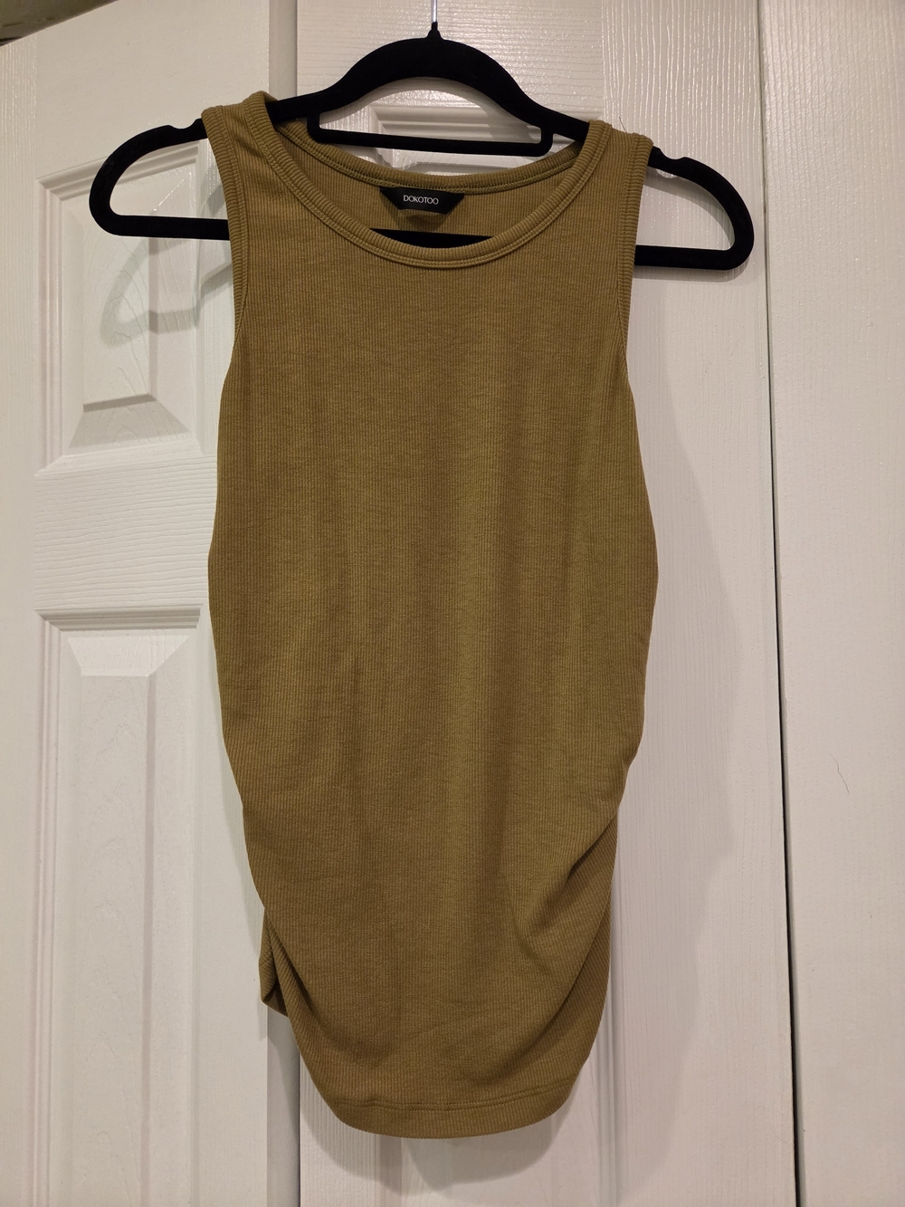 Ribbed Side-Ruched Tank Top - Olive - Picture 2 of 7